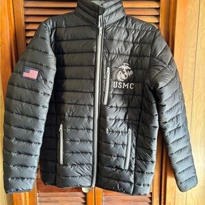 Black Puffer Jacket with USMC Logo
